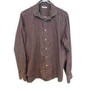 Boglioli Shirt Men's Purple White Check Long Sleeve Button Up Cotton Large 41 16